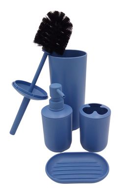 Badezimmer-Set in blau Toilettenbürste Seifenspender Zahnputzbecher Seifenschale