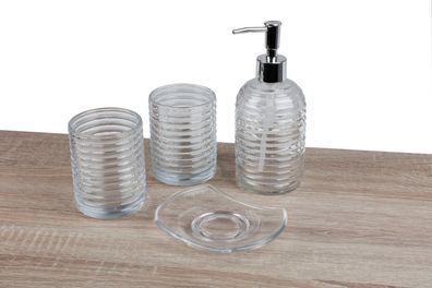 Badezimmer-Set aus Glas Seifenspender Seifenschale Zahnputzbecher Badaccessoires