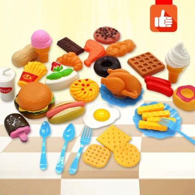 34 Set Lebensmittel Kinderkuche Spielkuche Spielzeug Zubehoer Kaufladen Backwaren