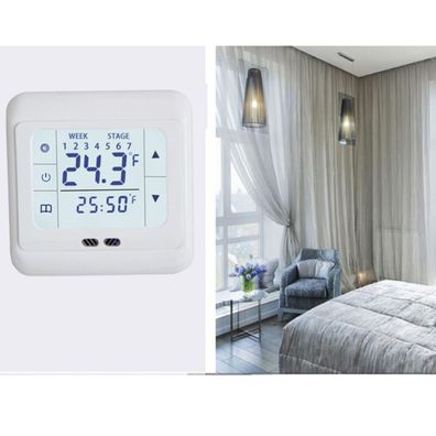 Thermostat Raumtemperaturregler Lcd Digital Touchscreen Fussbodenheizung Weiss