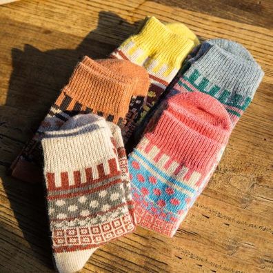 5 Paar Warm Wolle Socken Kaschmir Damensocken Farbe Streifen Winter Strumpf