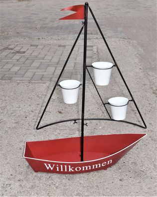 Pflanztopf Segelboot für 3 Pflanztöpfe mit Schriftzug Outdoor geeignet