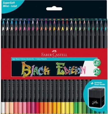 Faber-Castell 116450 - Buntstifte Blackwood, Black Edition, 50er Etui, leuchtende ...