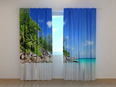 Fotogardine Seychellen, Vorhang mit Motiv, Digitaldruck, Gardine auf Maß