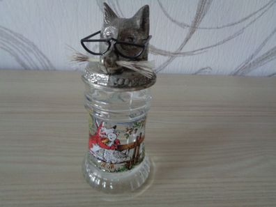 kleines Schnapsglas , Krug mit Fuchskopf -Original BMF Glas-Jagdmotiv