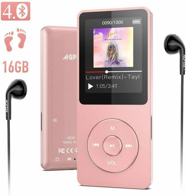 AGPTEK A02ST MP3 Player 16GB Bluetooth 4.0 Zubehörpaket TFT-Display Roségold