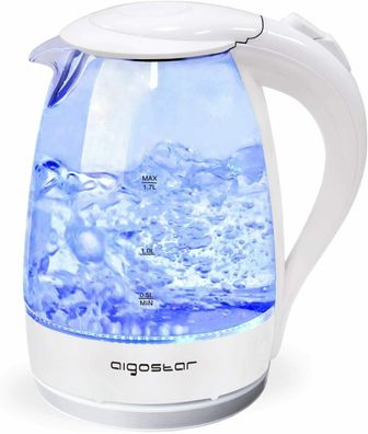 Aigostar Eve 30GON Glas Wasserkocher LED-Beleuchtung 2200 Watt 1,7 Liter weiß