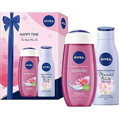 NIVEA Happy Time Frauen Geschenkset Beauty Set Pflegeprodukte Body Lotion Gel