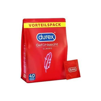 Durex Gefühlsecht Classic Kondome Hauchzart Dünn Verhütung Großpackung 40 Stück