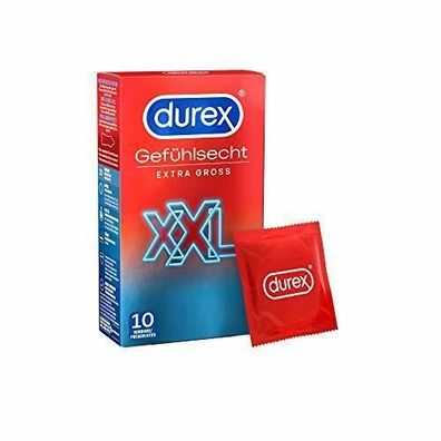 Durex Gefühlsecht Extra Groß Kondome XXL Kondome Hauchzart & Dünn 1 x 10 Stück