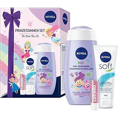 NIVEA Prinzessinnen Set Geschenkset Kinder Extra Mild Pflegeset Shampoo Spülung