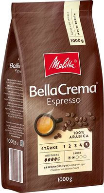 Melitta Bella Crema Espresso Kaffeebohnen 100% Arabica Stärke 5 Kaffee 1 kg