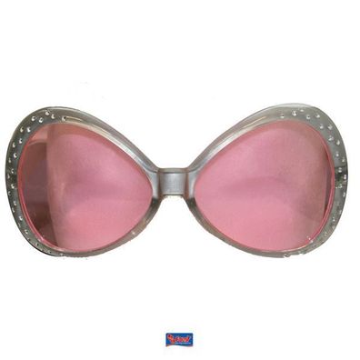Brille silber mit Strass / rosa Gläser