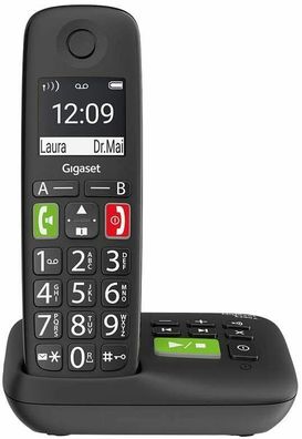 Gigaset E290A DECT-Telefon Anrufbeantworter schnurlos großes Display schwarz