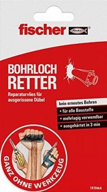 Fischer Bohrloch RETTER Reparaturvlies Holz Beton Gipskarton Hellgrau 10er Pack