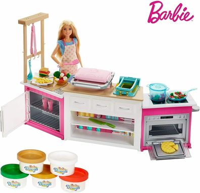 Barbie FRH73 Deluxe Küche Spielset Puppe Knete Zubehör Kinder ab 4 Jahren