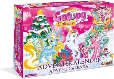 Craze 19450 Adventskalender Galupy Unicorn Einhorn Spielzeug Kinder ab 3 Jahren