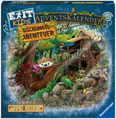 Ravensburger 18957 EXIT Adventskalender Kids Dschungel Abenteuer 24 Rätsel X-Mas