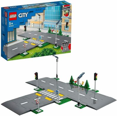 LEGO 60304 City Straßenkreuzung mit Ampel Straßenlaterne Bäume Blumen Bauset