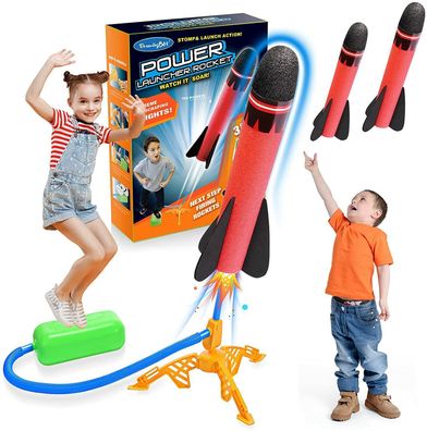 Let's Arezooo Fußpumpe Raketen Werfer Set Spielzeug Schaumstoff Outdoor Kinder