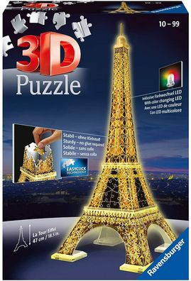 Ravensburger 12579 3D Puzzle Eiffelturm bei Nacht 216 Teile ab 10 Jahre