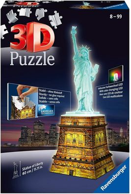 Ravensburger 12596 3D Puzzle Freiheitsstatue bei Nacht 216 Teile ab 8 Jahre