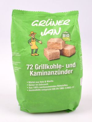Grüner Jan Bio Kaminanzünder 72er-Pack Anzündwürfel Kohleanzünder Grillanzünder