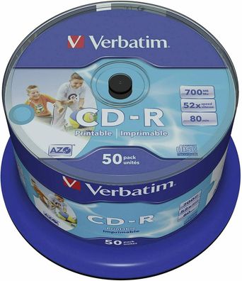 Verbatim CD-R AZO 700 MB 52x Speed CD Disk Rohling Bedruckbar 50er Spindel