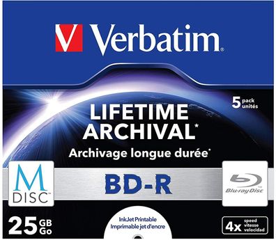 Verbatim MDISC BD-R 25 GB 4-fach Speed bedruckbar Jewel Case Back-Up 5er Pack