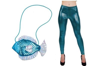 Meerjungfrau Kostüm Verkleidung Fisch Fischschuppen Leggings oder Tasche damen