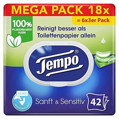 Tempo Toilettenpapier Klopapier Feucht Sensitiv Mega Pack 18 Packungen 42 Blatt