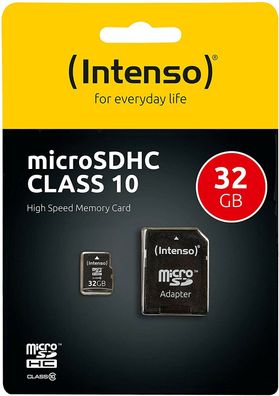 Intenso Micro SDHC 32GB Class 10 Speicherkarte SD-Adapter iPhone Android Tablet