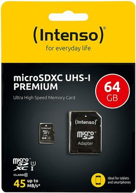 Intenso Micro SDXC 64GB Class 10 UHS-I Speicherkarte SD-Adapter iPhone Android