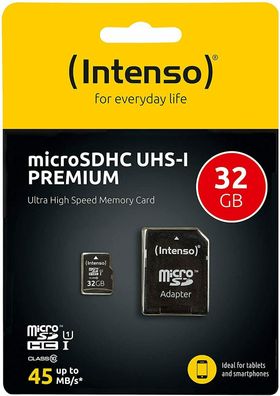 Intenso Micro SDHC 32GB Class 10 UHS-I Speicherkarte SD-Adapter iPhone Android