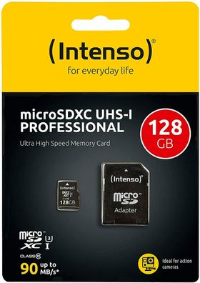 Intenso Micro SDXC 128GB Class 10 UHS-I PRO Speicherkarte Adapter iPhone Android