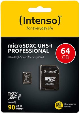Intenso Micro SDXC 64GB Class 10 UHS-I PRO Speicherkarte Adapter iPhone Android