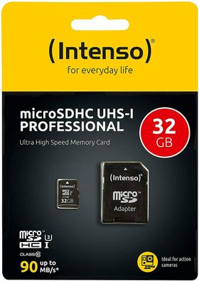 Intenso Micro SDHC 32GB Class 10 UHS-I PRO Speicherkarte Adapter iPhone Android