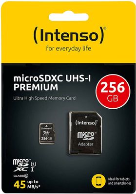 Intenso Micro SDXC 256GB Class 10 UHS-I Speicherkarte SD-Adapter iPhone Android