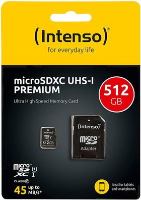 Intenso Micro SDXC 512GB Class 10 UHS-I Speicherkarte SD-Adapter iPhone Android