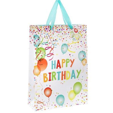 10 Stück Geschenktüte 'Happy Birthday', Papiertüten Tragetaschen Groß 34 cm