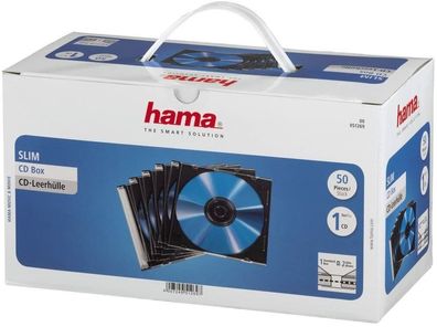 Hama CD Leerhüllen Schutzhülle Slim Line Hüllen transparent schwarz 50er Pack