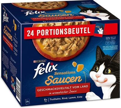 Felix Sensations Saucen Vielfalt vom Land Sauce Katzenfutter Nassfutter 96 x 85g