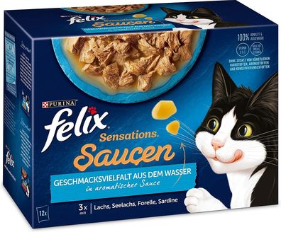 Felix Sensations Saucen Vielfalt aus dem Wasser Katzenfutter Nassfutter 72 x 85g