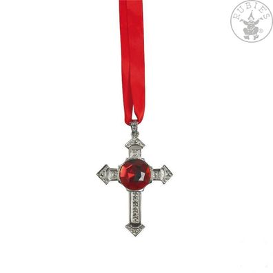 Halskette Kreuz 45 cm Stein rot