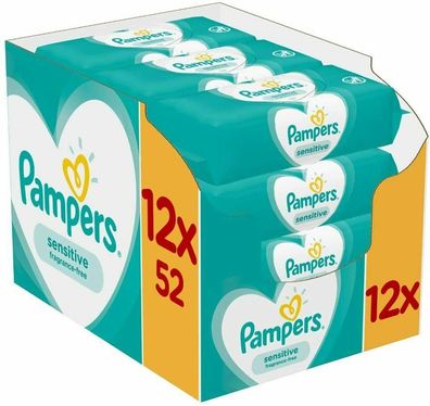 Pampers Sensitive Baby Feuchttücher Sanft PH-Ausgleich 12 Packungen 12x52 Stück