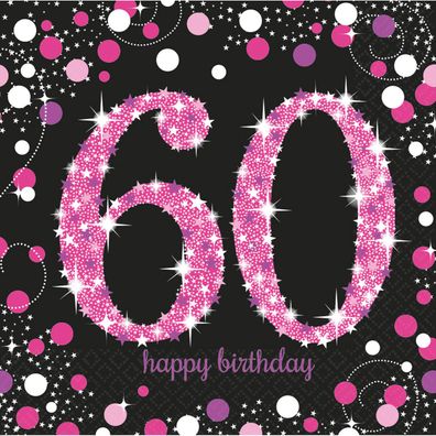 Servietten Sparkling Celebration 60 Jahre pink prismatisch 16 Stk.