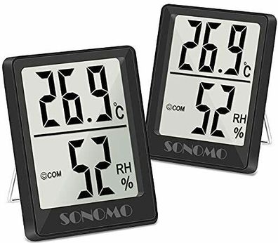 SONOMO Thermometer Hygrometer Luftfeuchtigkeit Digital LCD Schwarz 2er Pack