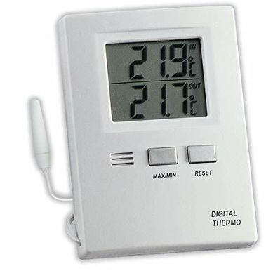 TFA Dostmann Innen Außen Thermometer Temperatur Messer Digital LCD Display Weiß