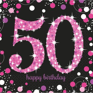 Servietten Sparkling Celebration 50 Jahre pink prismatisch 16 Stk.