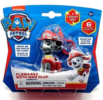Paw Patrol Flash-EEZ with Bag Clip mit LED Figur Marshall